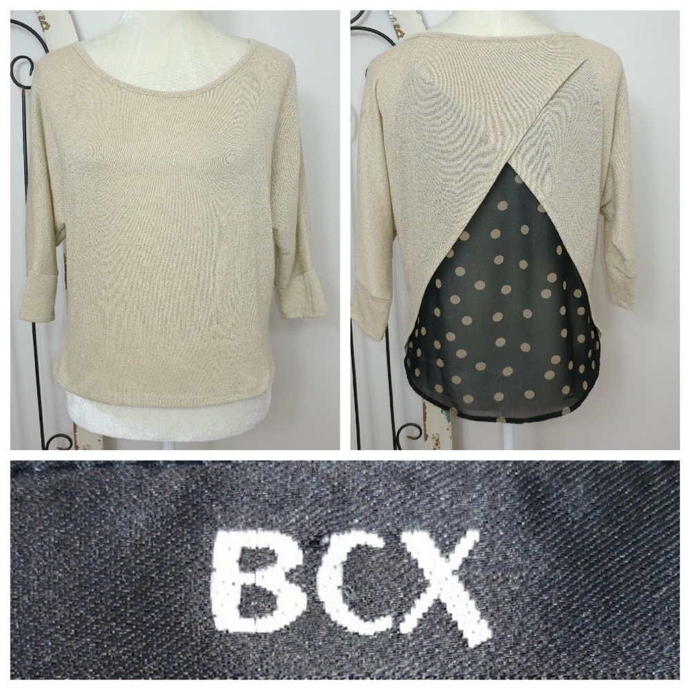 BCX gold and black polka dot top XS